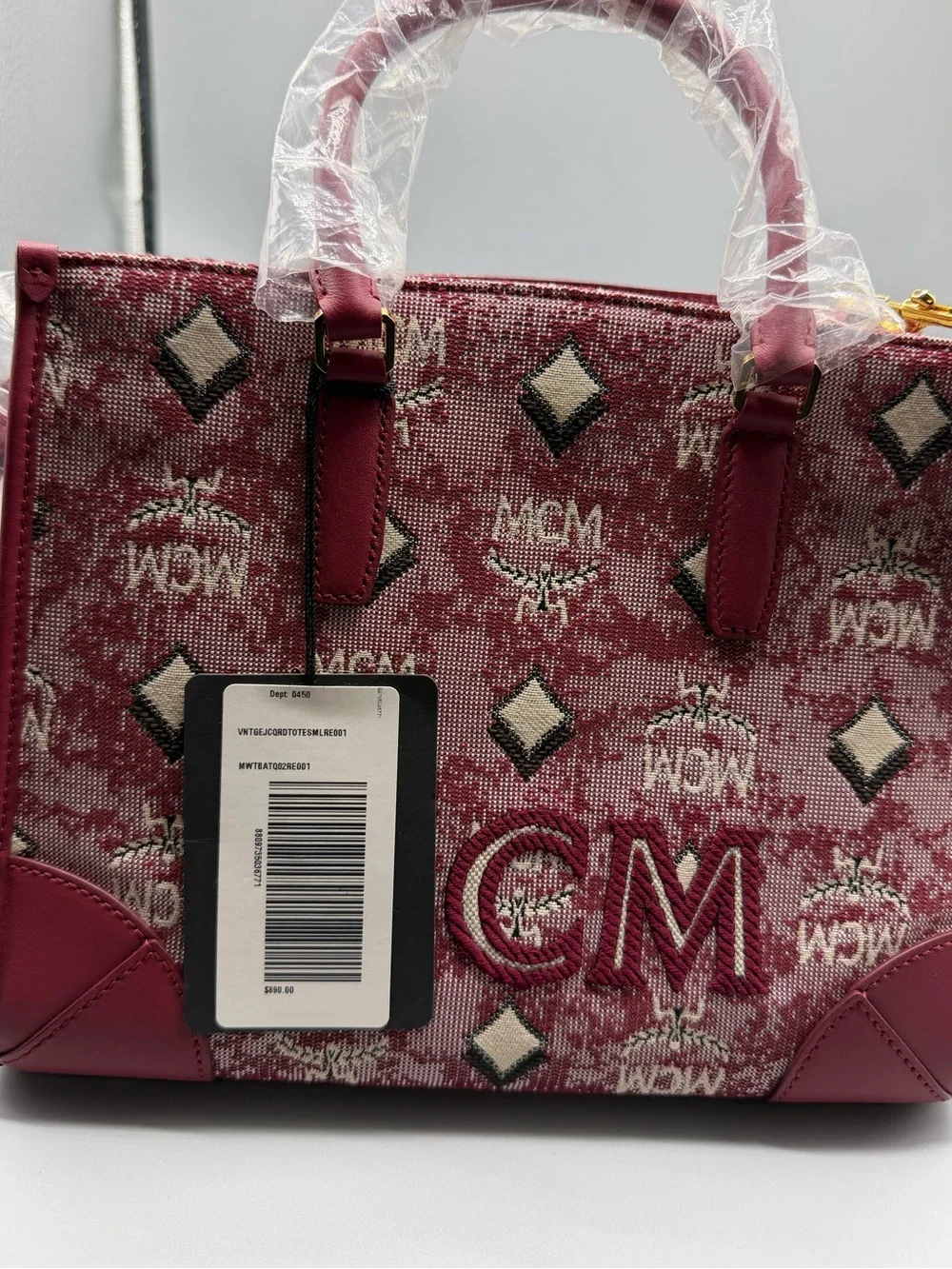 MCM Pink Jacquard Tote with Leather Trim